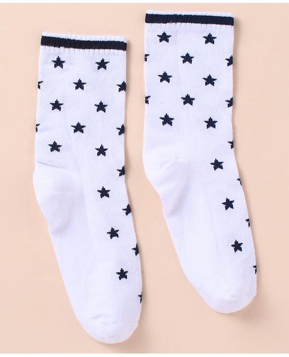 Pine Kids Cotton Knit Socks with Strips Star & Text Print Pack of 3 - Navy Blue White & Red