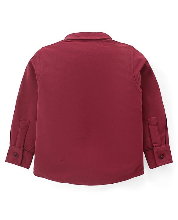 Babyhug Woven Full Sleeves Shirt & Trousers Set with Suspendor Bow & Hat - Maroon & Beige