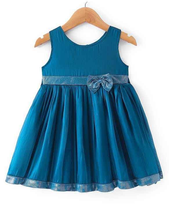Babyhug Woven Sleeveless  Fit & Flare Dress With Bow Detailing - Teal