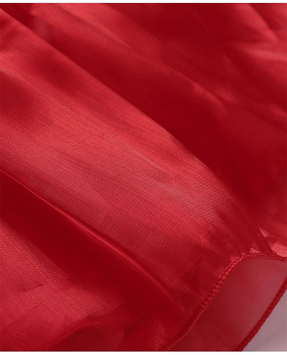 Babyhug Sleeveless  Solid Dress With Ruffles & Flower Applique - Red