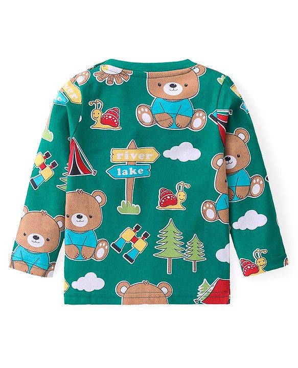 Babyhug Cotton Knit Full Sleeves Night Suit with Animal & Cloud Print - Green