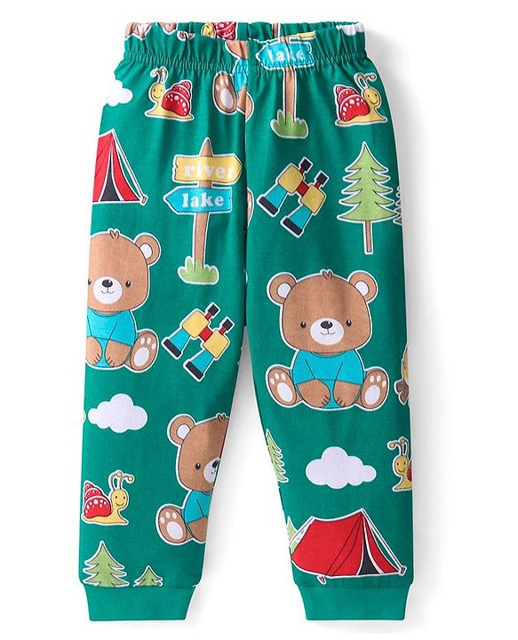 Babyhug Cotton Knit Full Sleeves Night Suit with Animal & Cloud Print - Green