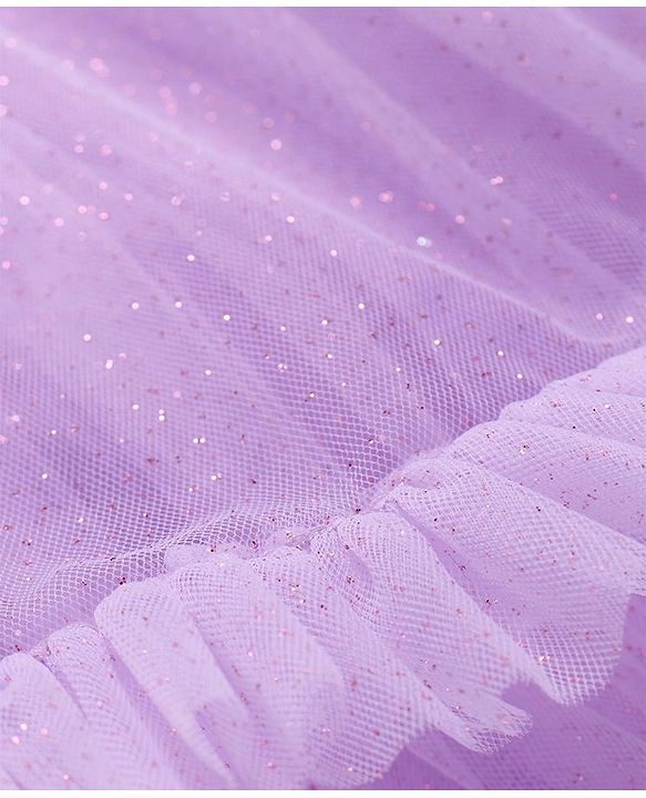 Babyhug Woven Cap Sleeves Glitter Mesh Dress With Bow Applique Sequins & Frill Detailing -  Lavender