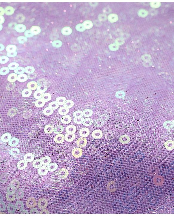 Babyhug Woven Cap Sleeves Glitter Mesh Dress With Bow Applique Sequins & Frill Detailing -  Lavender
