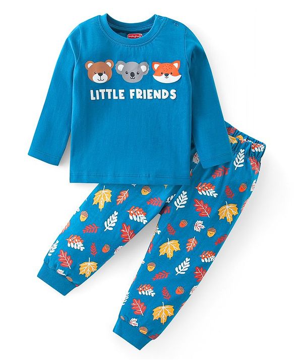 Babyhug Cotton Knit Full Sleeves Night Suit With Animals Print - Blue