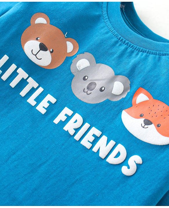 Babyhug Cotton Knit Full Sleeves Night Suit With Animals Print - Blue