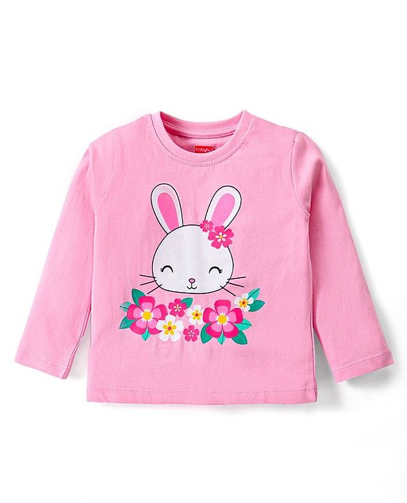 Babyhug Cotton Knit Full Sleeves Night Suit With Bunny & Floral Print - Light Pink