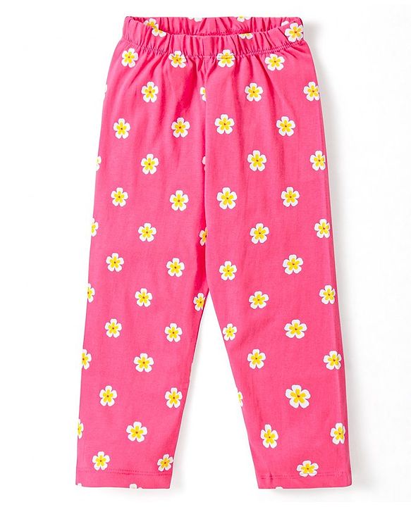 Babyhug Cotton Knit Full Sleeves Night Suit With Bunny & Floral Print - Light Pink