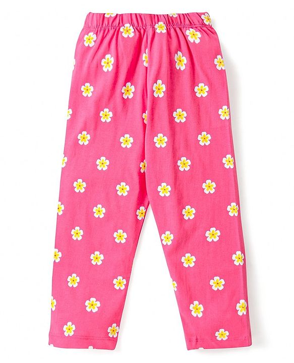 Babyhug Cotton Knit Full Sleeves Night Suit With Bunny & Floral Print - Light Pink