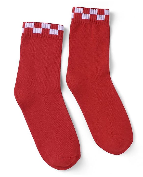 Pine Kids Cotton Knit Socks with Checked Design Pack of 3 - Red Purple & Navy Blue
