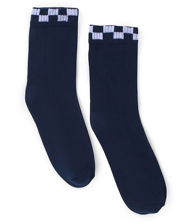Pine Kids Cotton Knit Socks with Checked Design Pack of 3 - Red Purple & Navy Blue