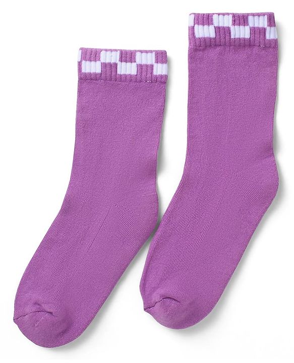 Pine Kids Cotton Knit Socks with Checked Design Pack of 3 - Red Purple & Navy Blue