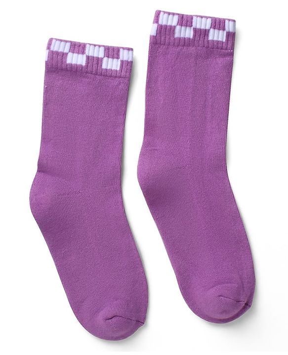 Pine Kids Cotton Knit Socks with Checked Design Pack of 3 - Red Purple & Navy Blue