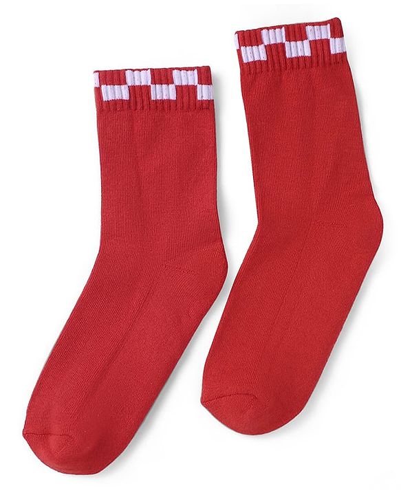 Pine Kids Cotton Knit Socks with Checked Design Pack of 3 - Red Purple & Navy Blue