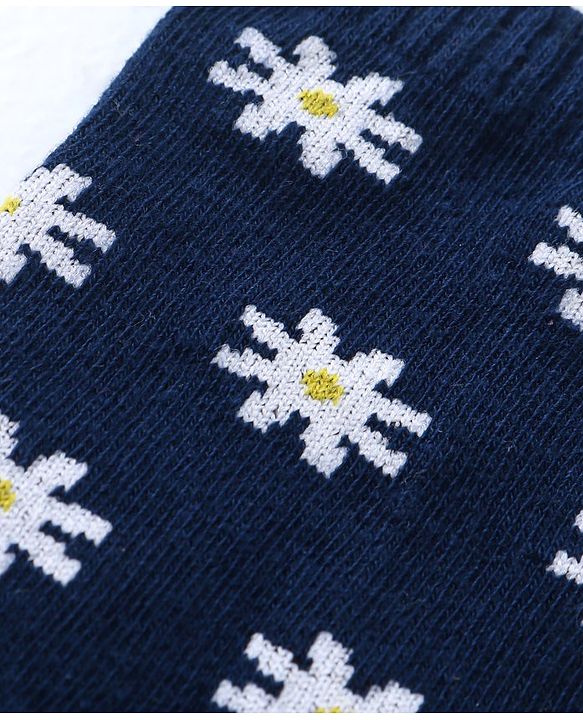 Pine Kids Cotton Nylon Knit Ankle Length Socks Floral & Brand Design Pack of 3 - Yellow Purple & Black