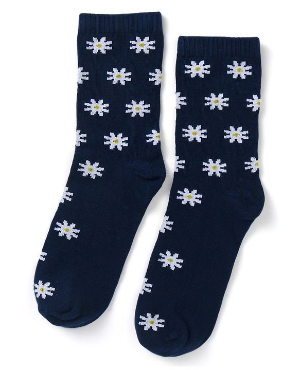Pine Kids Cotton Nylon Knit Ankle Length Socks Floral & Brand Design Pack of 3 - Yellow Purple & Black