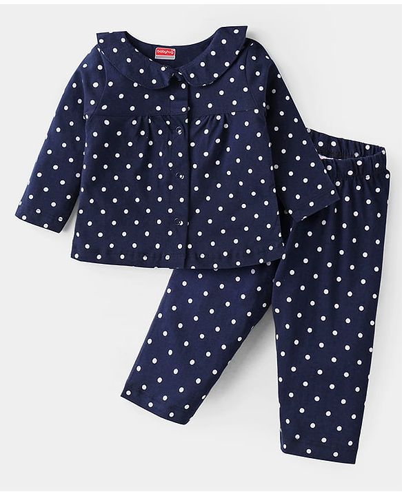 Babyhug 100% Cotton Knit Full Sleeves Top & Legging With Floral Print & Embroidery - Peach & Navy Blue main image 1