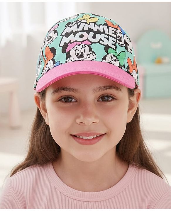Babyhug Cotton Woven Cap With Minnie Mouse Graphics Pink - Circumference 44 cm