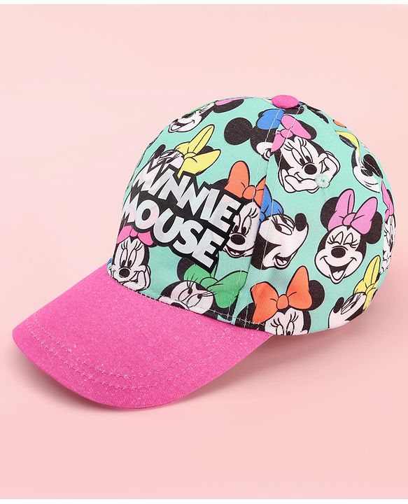 Babyhug Cotton Woven Cap With Minnie Mouse Graphics Pink - Circumference 60 cm