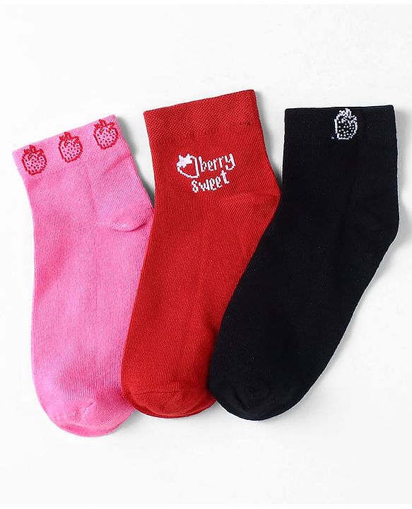 Pine Kids Knit Ankle Length Silvadur Antimicrobial Strawberry Designed Socks Pack Of 3 ( Color May Vary )