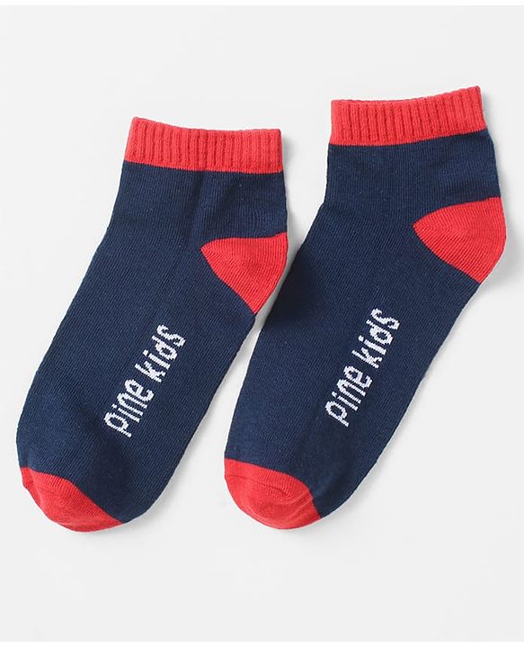 Pine Kids Cotton Nylon Ankle Length Socks Brand Text Stripes & Stars Design Pack of 3 - Red Black & White