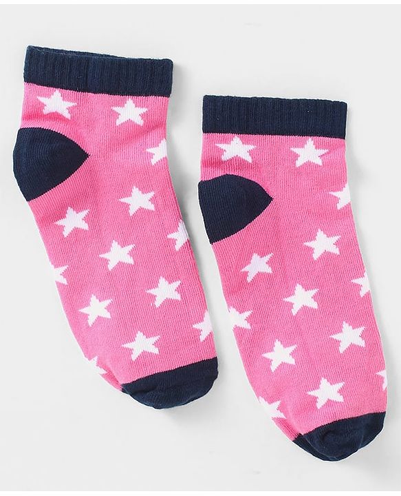 Pine Kids Cotton Nylon Ankle Length Socks Brand Text Stripes & Stars Design Pack of 3 - Red Black & White
