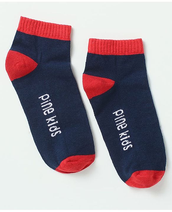 Pine Kids Cotton Nylon Ankle Length Socks Brand Text Stripes & Stars Design Pack of 3 - Red Black & White