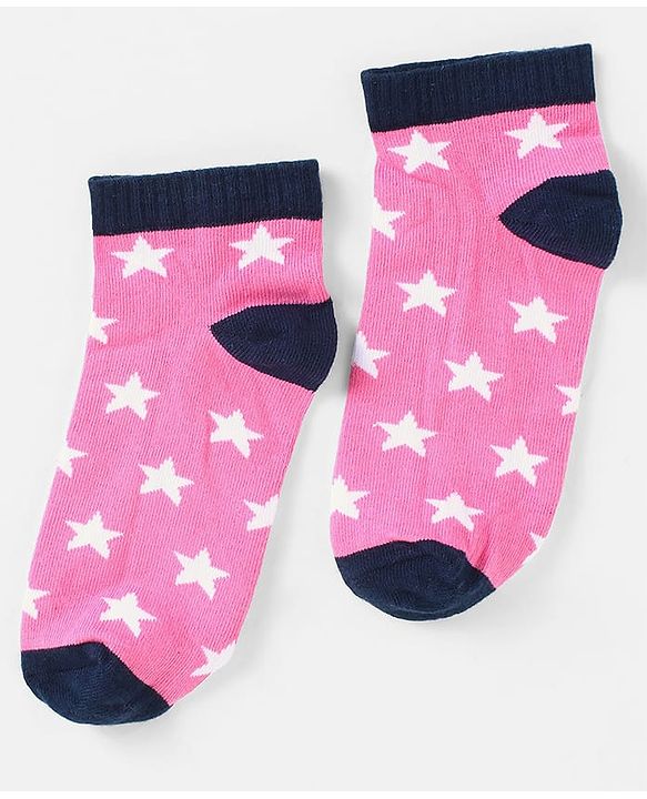 Pine Kids Cotton Nylon Ankle Length Socks Brand Text Stripes & Stars Design Pack of 3 - Red Black & White