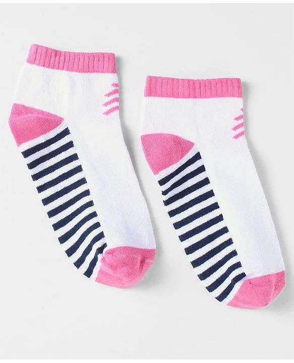 Pine Kids Cotton Nylon Ankle Length Socks Brand Text Stripes & Stars Design Pack of 3 - Red Black & White