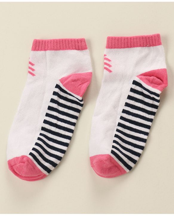 Pine Kids Cotton Nylon Ankle Length Socks Brand Text Stripes & Stars Design Pack of 3 - Red Black & White