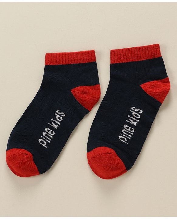 Pine Kids Cotton Nylon Ankle Length Socks Brand Text Stripes & Stars Design Pack of 3 - Red Black & White