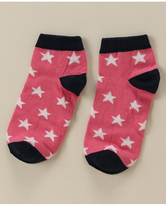 Pine Kids Cotton Nylon Ankle Length Socks Brand Text Stripes & Stars Design Pack of 3 - Red Black & White