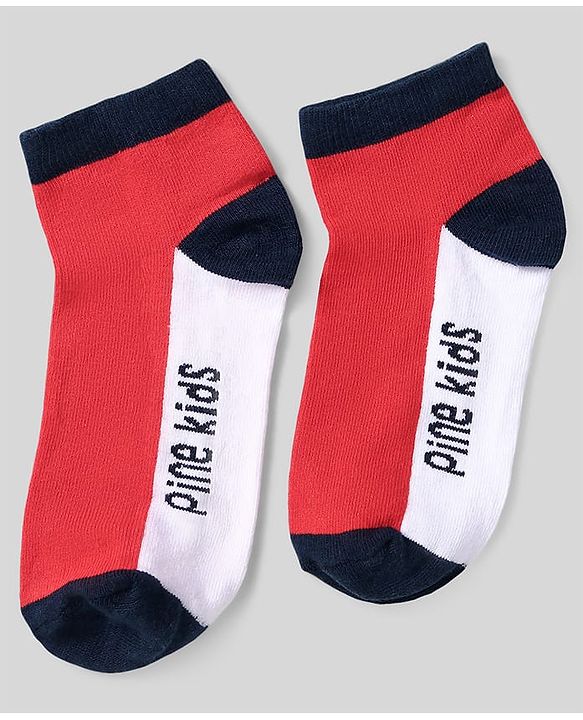 Pine Kids Cotton Knit Ankle Length Socks With Strips & Stars Print - Pink & Red