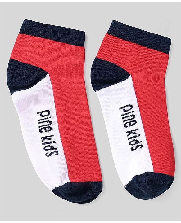 Pine Kids Cotton Knit Ankle Length Socks With Strips & Stars Print - Pink & Red