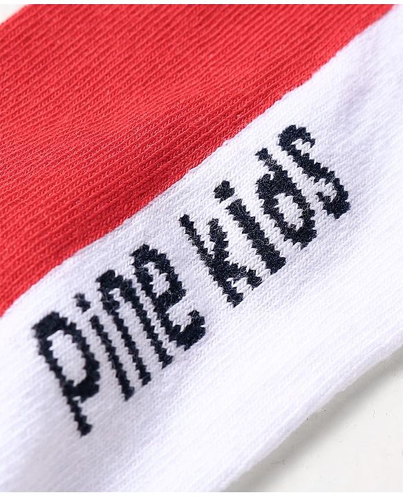 Pine Kids Cotton Knit Ankle Length Socks With Strips & Stars Print - Pink & Red