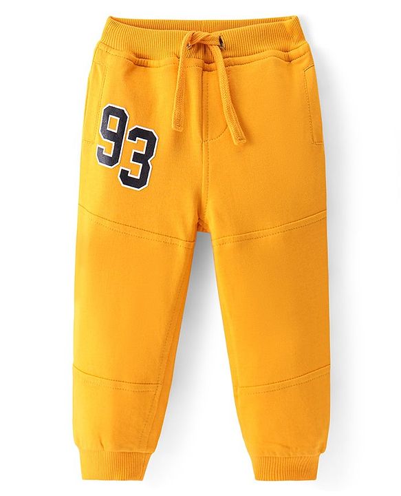 Babyhug Cotton Knit Full Length Lounge Pants With Number Print - Yellow
