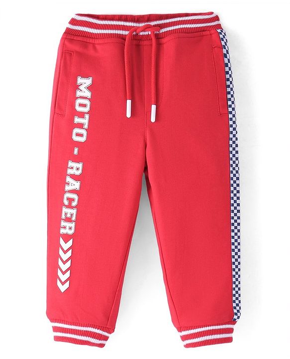 Babyhug Terry Knit Full Length Track Pant Text Print - Red