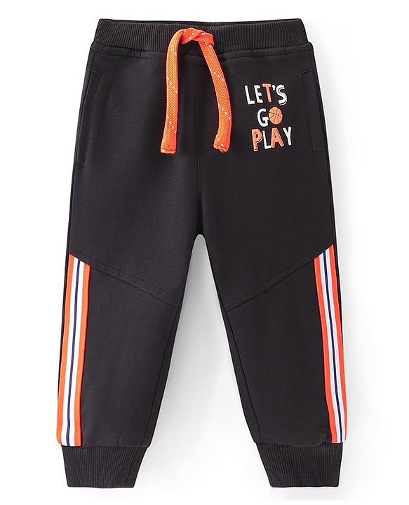 Babyhug Cotton Knit Full Length Lounge Pant With Text Print - Black