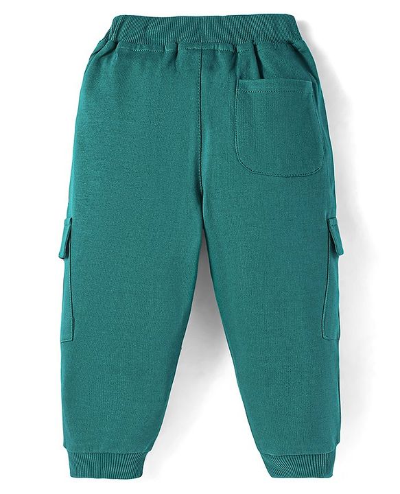 Babyhug Terry Knit Full Length Text Printed Lounge Pant - Teal Blue