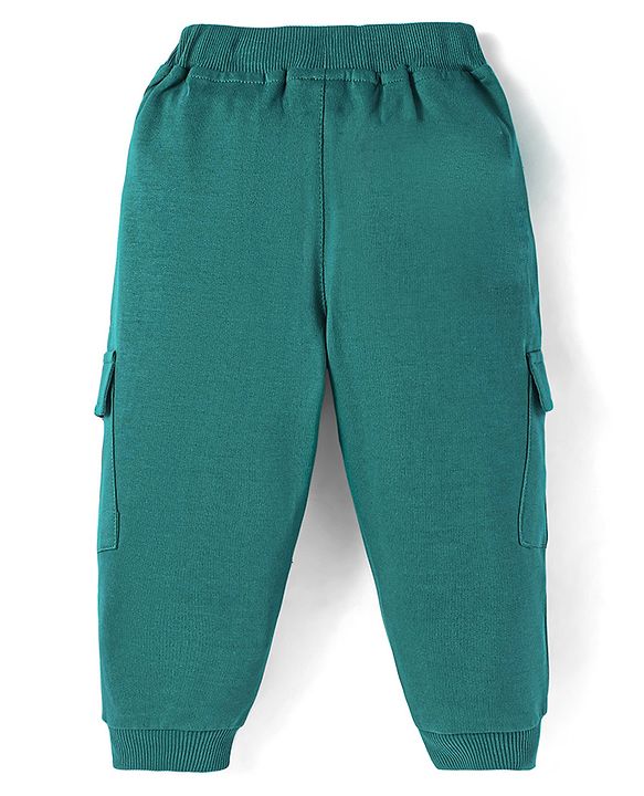 Babyhug Terry Knit Full Length Text Printed Lounge Pant - Teal Blue