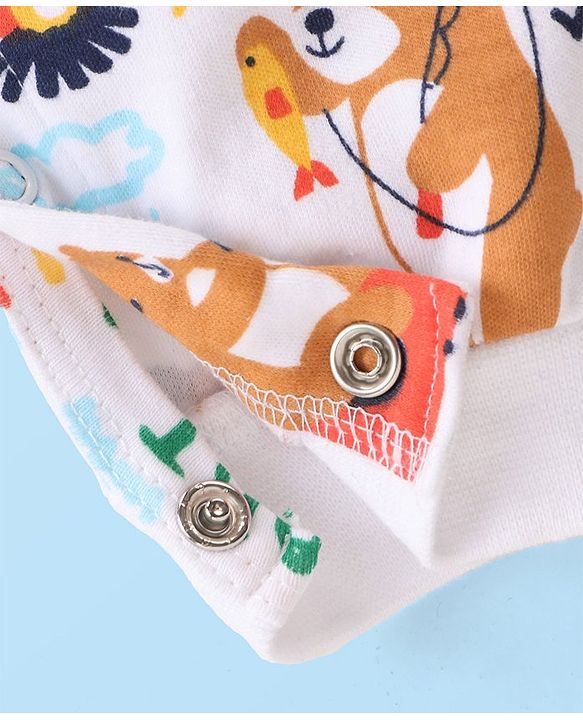 Babyhug 100% Cotton Knit Full Sleeves Romper with Bear Print Pack of 2- Navy & White