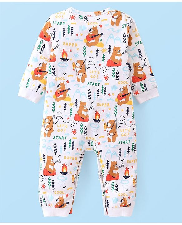 Babyhug 100% Cotton Knit Full Sleeves Romper with Bear Print Pack of 2- Navy & White