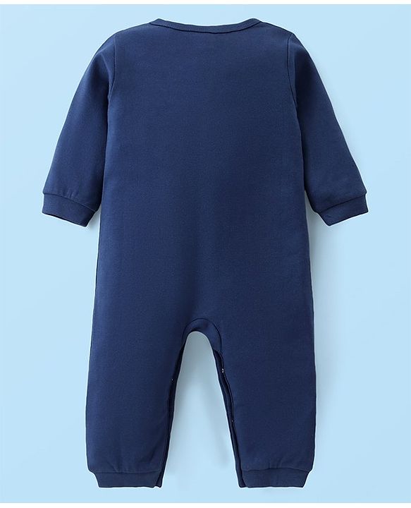 Babyhug 100% Cotton Knit Full Sleeves Romper with Bear Print Pack of 2- Navy & White