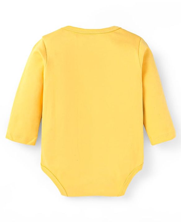 Babyhug 100% Cotton Knit Full Sleeves Dino Printed Onesies with Leggings  & Cap Pair of Mitten Booties - Yellow & Navy Blue
