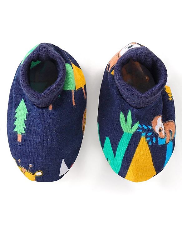 Babyhug 100% Cotton Knit Full Sleeves Onesies with Leggings  & Cap Mitten Booties Lion & Giraffe Print - Blue