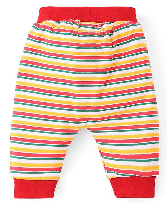 Babyhug Knit Full Length Santa Claus & Striped Diaper Pants Pack Of 3 - Multicolour