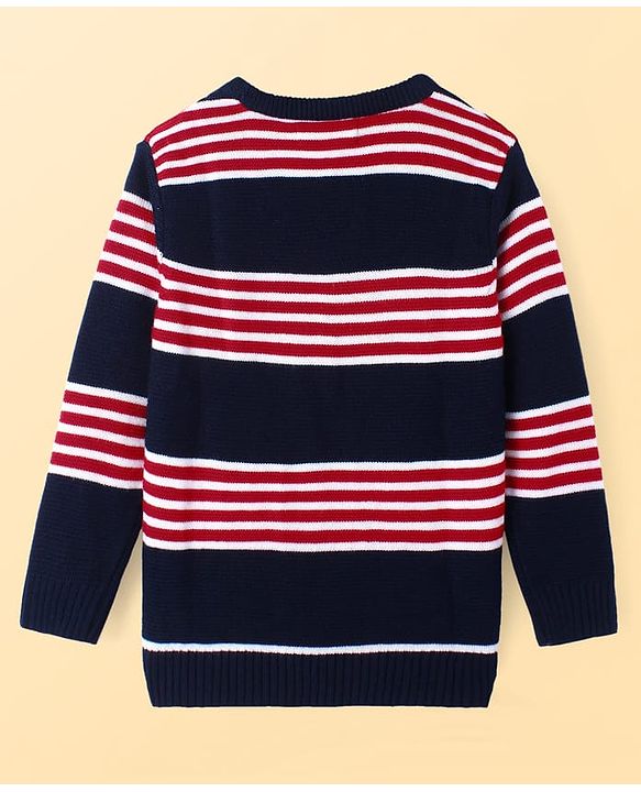 Pine Kids Full Sleeves Striped Pullover Sweater - Navy White & Red