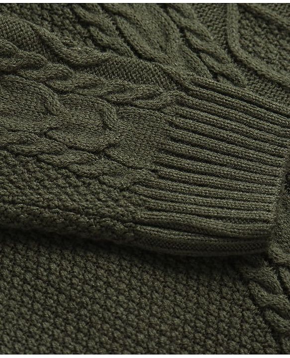 Pine Kids Full Sleeves Cable Knit Pullover - Olive Green