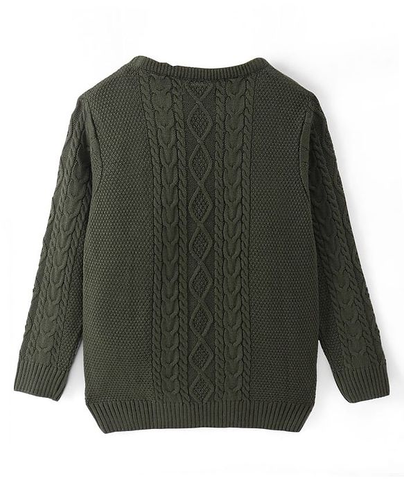 Pine Kids Full Sleeves Cable Knit Pullover - Olive Green