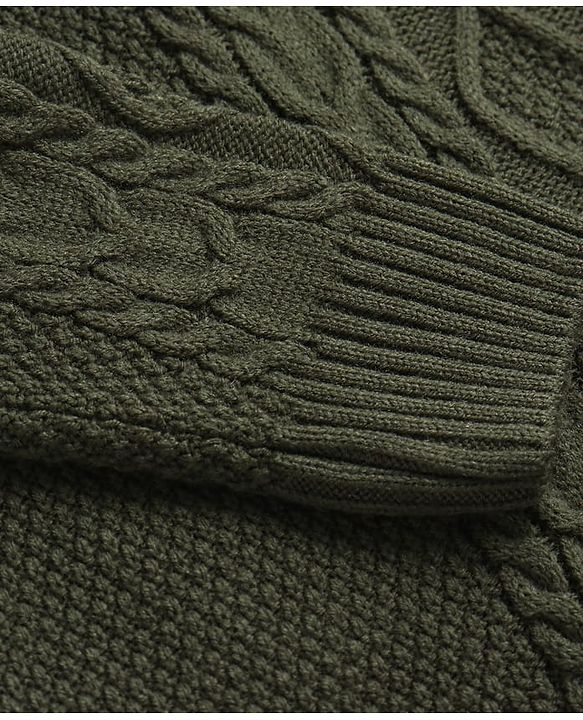 Pine Kids Full Sleeves Cable Knit Pullover - Olive Green